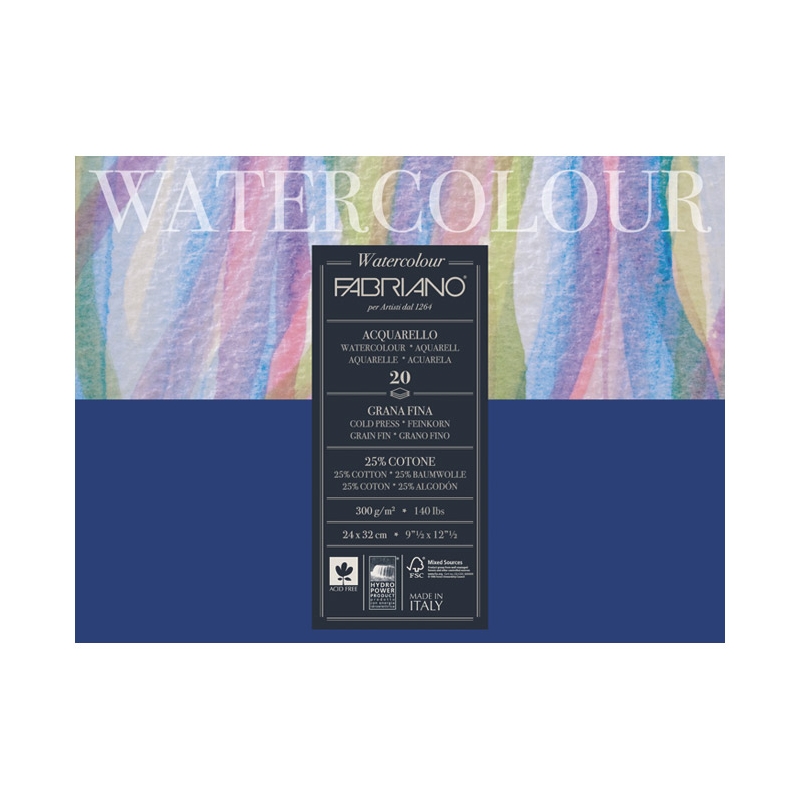 Blok Watercolour 24x32cm 20L 200g (cold pressed/grana fina) Fabriano 72612432
