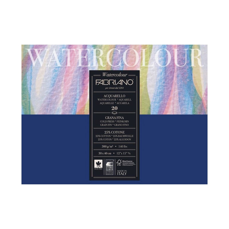 Blok Watercolour 30x40cm 20L 300g (cold pressed/grana fina) Fabriano 73613040