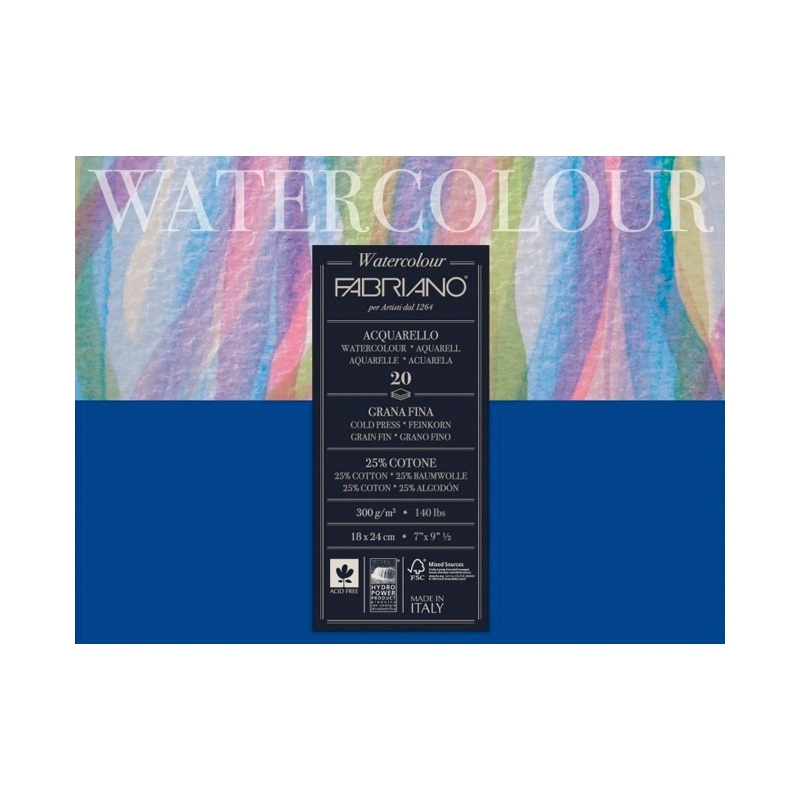 Blok Watercolour 20x40cm 20L 300g (cold pressed/grana fina) Fabriano 73612040