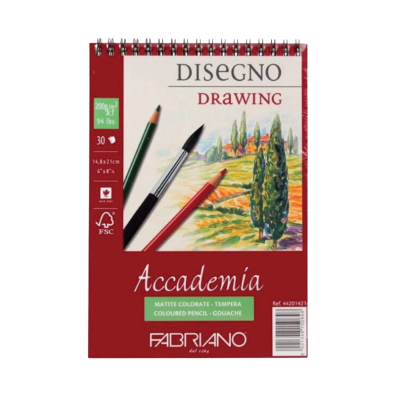 Blok Accademia Disegno Drawing spirala gore 14,8x21cm 30L 200g Fabriano 44201421