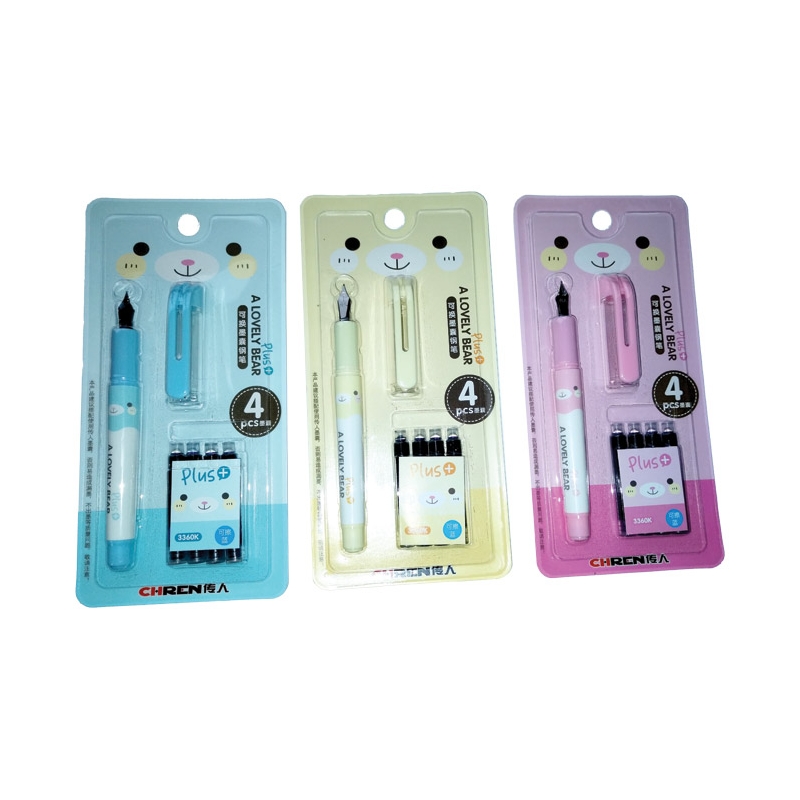 Nalivpero školsko+4patrone A Lovely Bear Plus+ plavo/žuto/roze blister