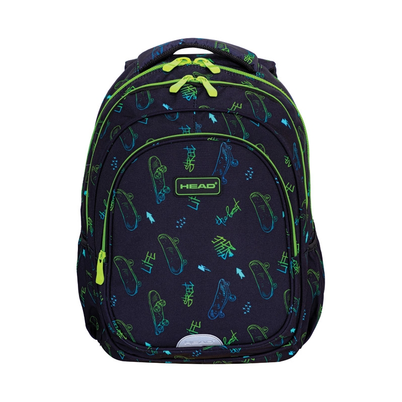 Ranac đački anatomski 2zipa 1džep veći AB300 Skate Lifestyle 24.Head 502024115 crno-zeleni