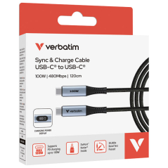 Kabal USB-C za sinhronizaciju i punjenje sa displejem 100W/120cm Sync & Charge Verbatim 31848 crni