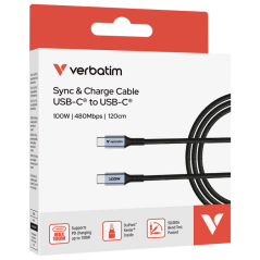 Kabal USB-C za sinhronizaciju i punjenje 100W/120cm Sync & Charge Verbatim 31846 crni